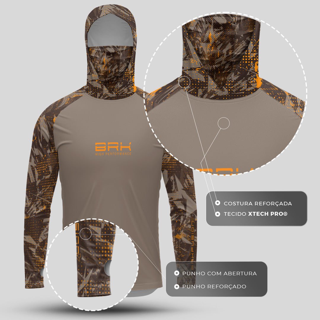 Camisa FusionX Brk Marine Marrom Claro com Capuz e Proteção UV50+