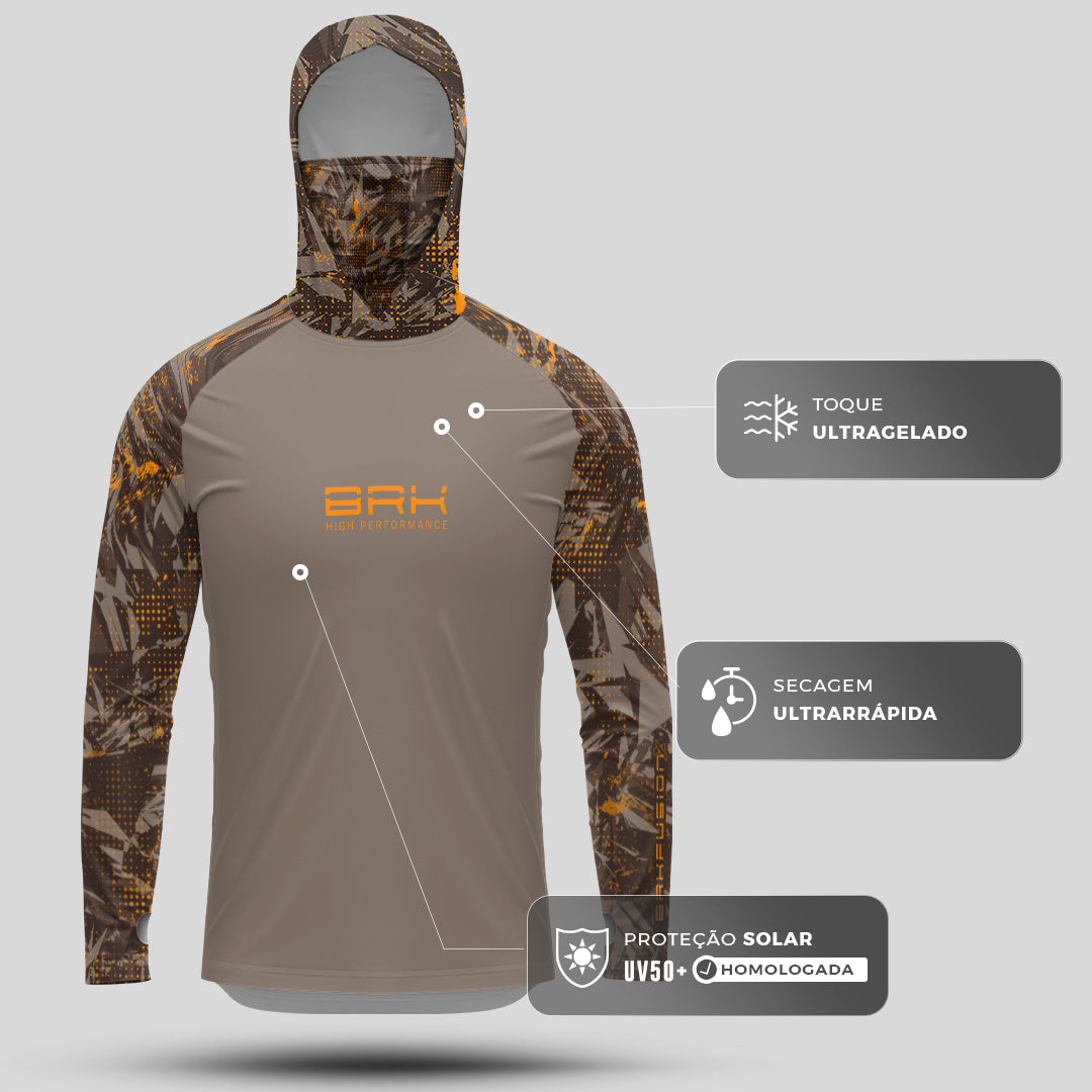 Camisa FusionX Brk Marine Marrom Claro com Capuz e Proteção UV50+