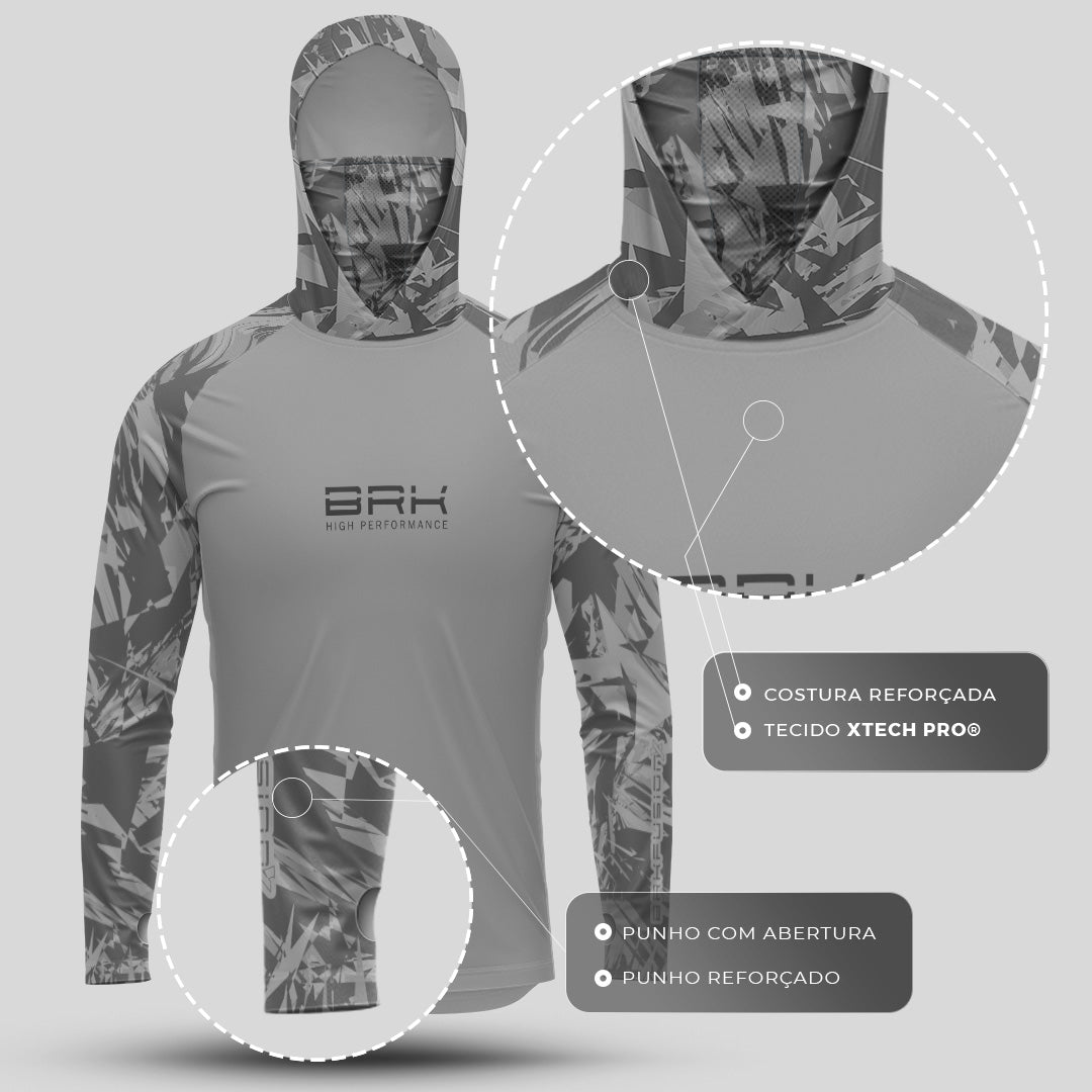 Camisa FusionX Brk Marine Cinza com Capuz e Proteção UV50+