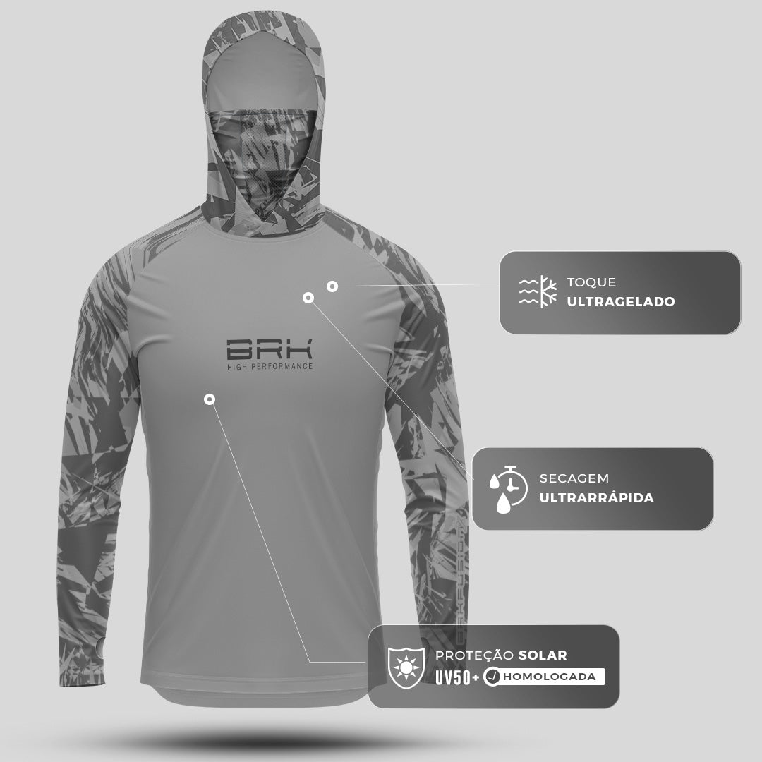 Camisa FusionX Brk Marine Cinza com Capuz e Proteção UV50+