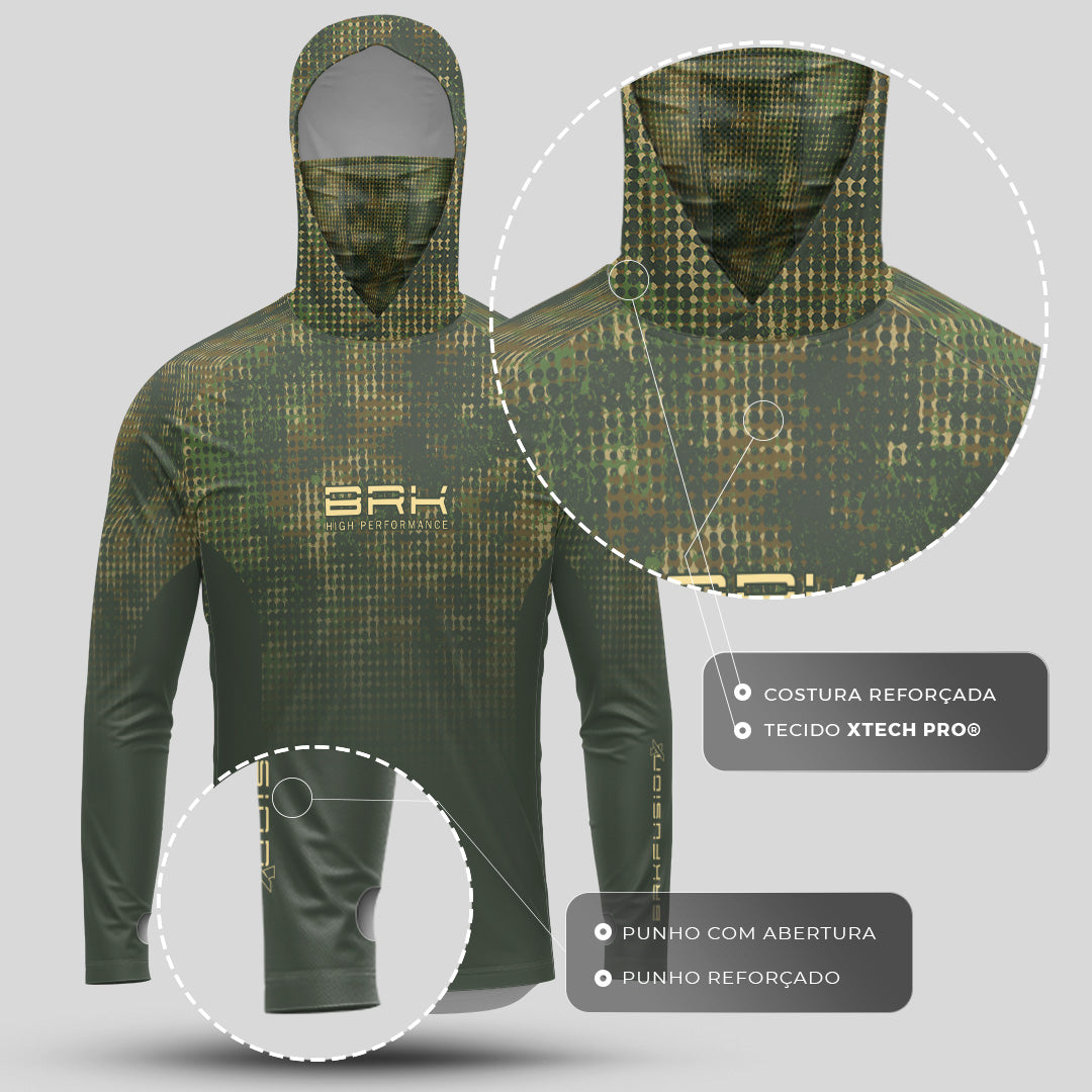 Camisa FusionX Brk Deep Verde com Capuz e Proteção UV50+