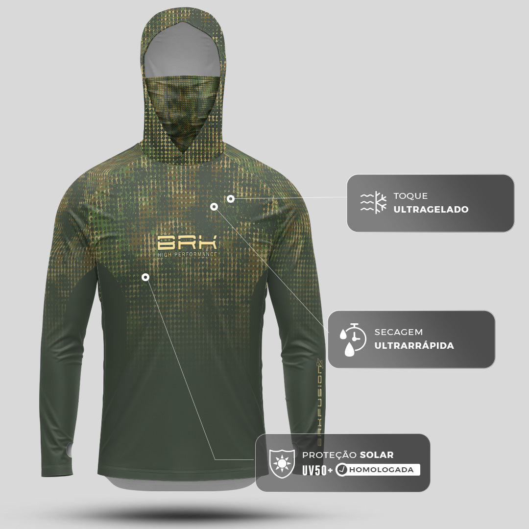 Camisa FusionX Brk Deep Verde com Capuz e Proteção UV50+