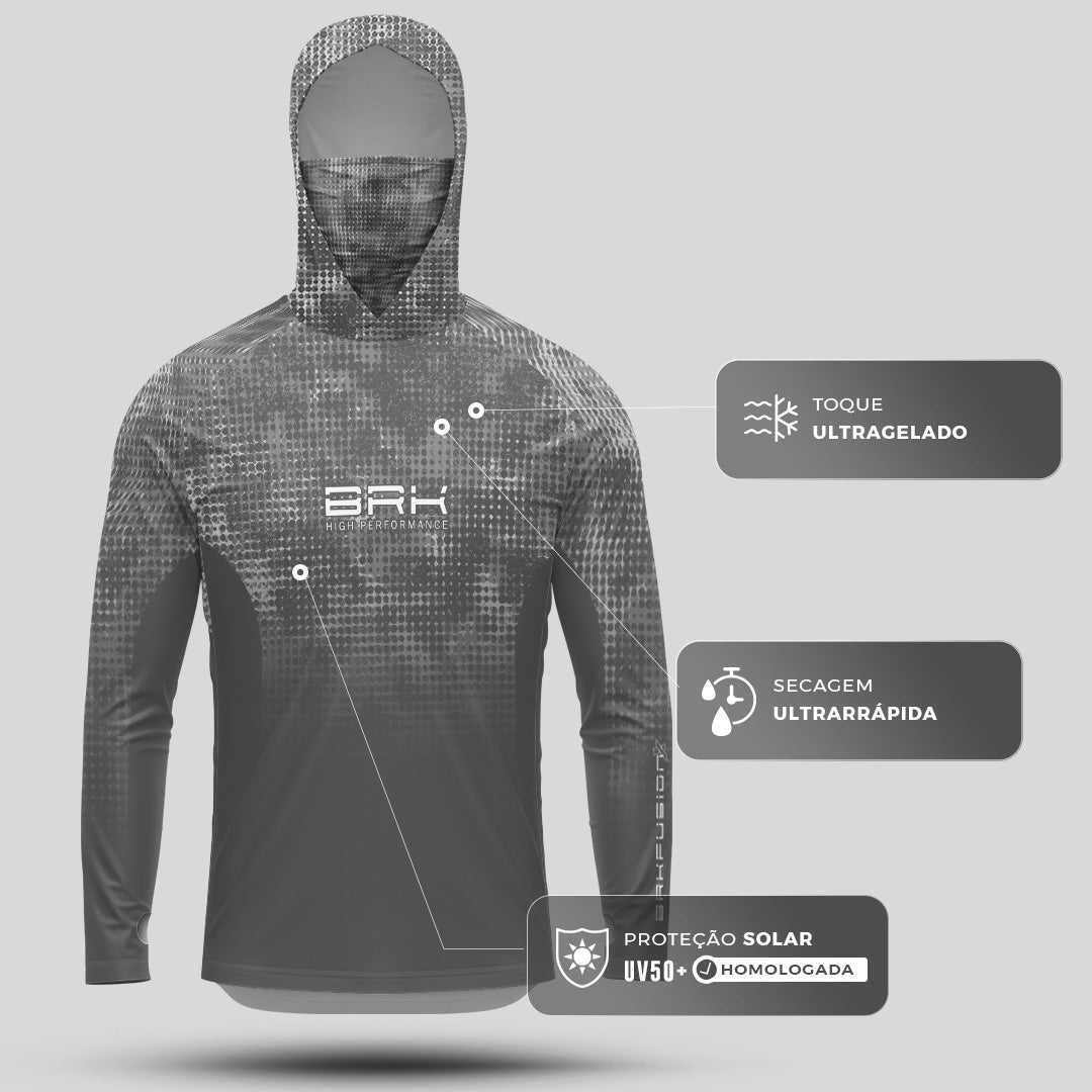 Camisa FusionX Brk Deep Cinza com Capuz e Proteção UV50+