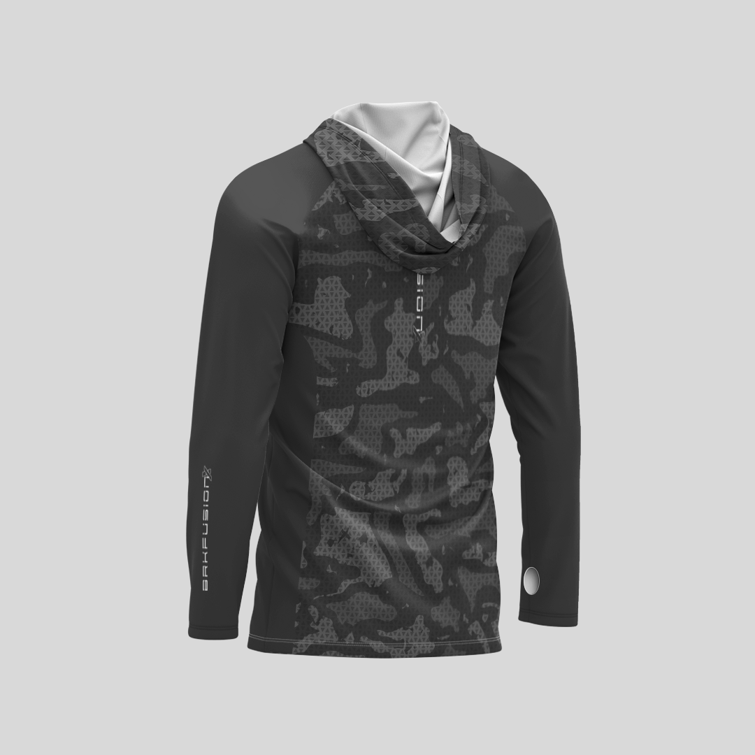 Camisa FusionX Brk Camo Cinza com Capuz e Proteção UV50+