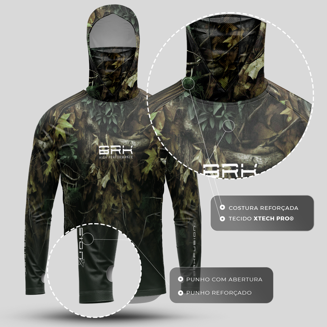 Camisa FusionX Brk Hunter Verde com Capuz e Proteção UV50+