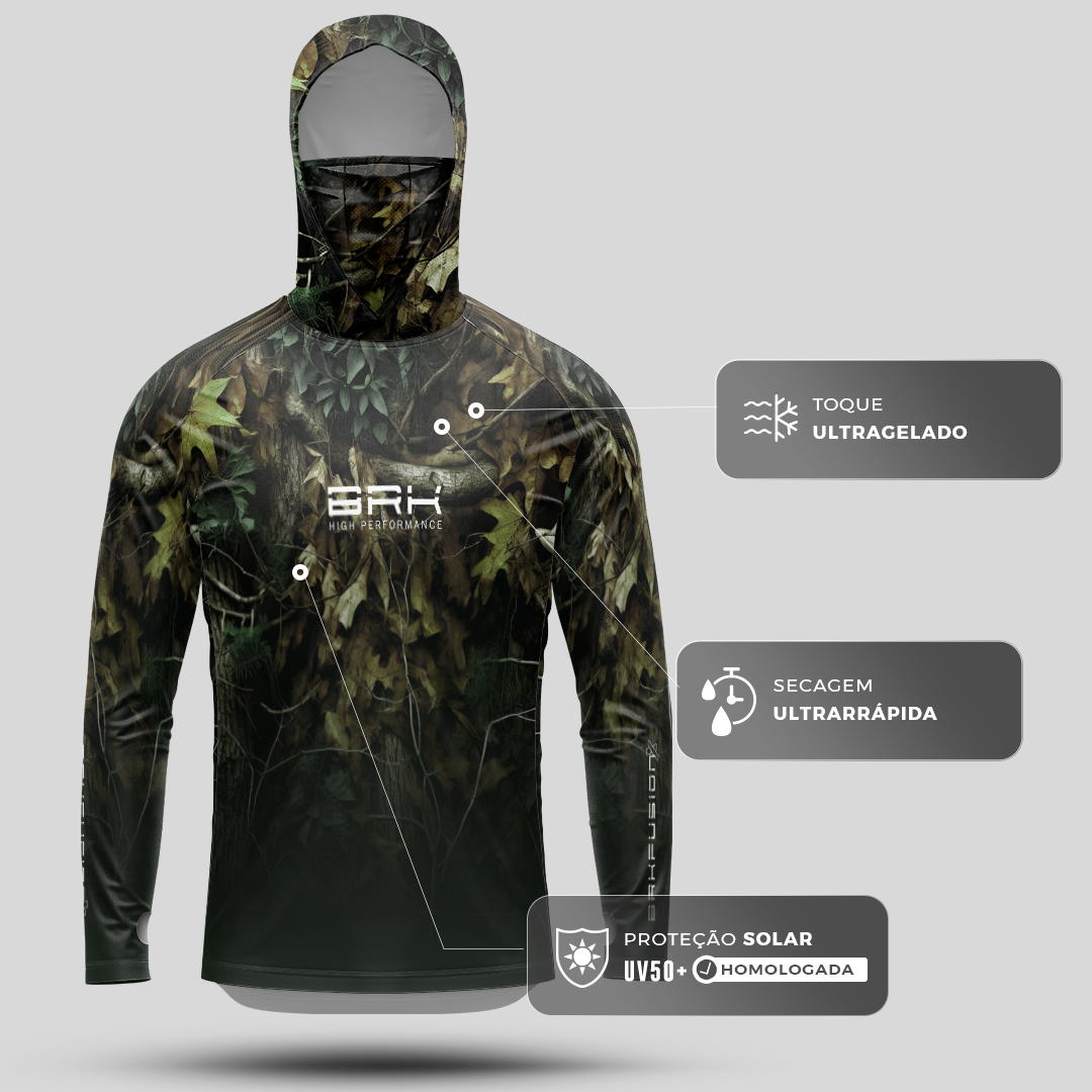 Camisa FusionX Brk Hunter Verde com Capuz e Proteção UV50+