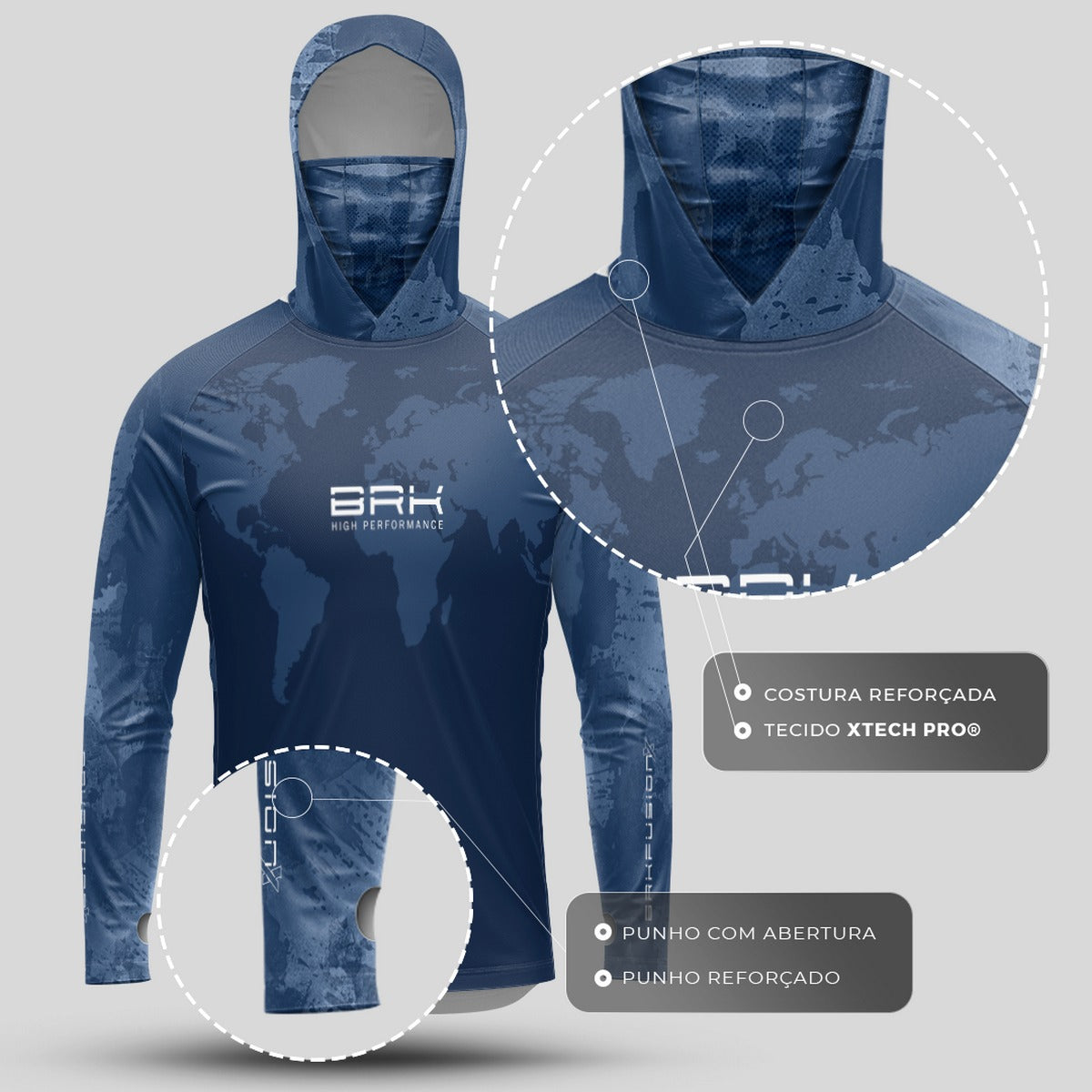 Camisa FusionX Brk Discovery Azul com Capuz e Proteção UV50+