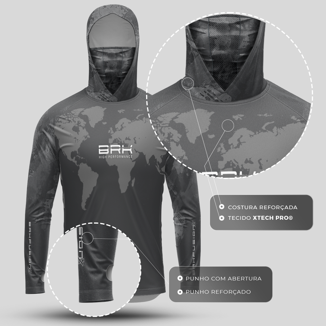 Camisa FusionX Brk Discovery Cinza com Capuz e Proteção UV50+