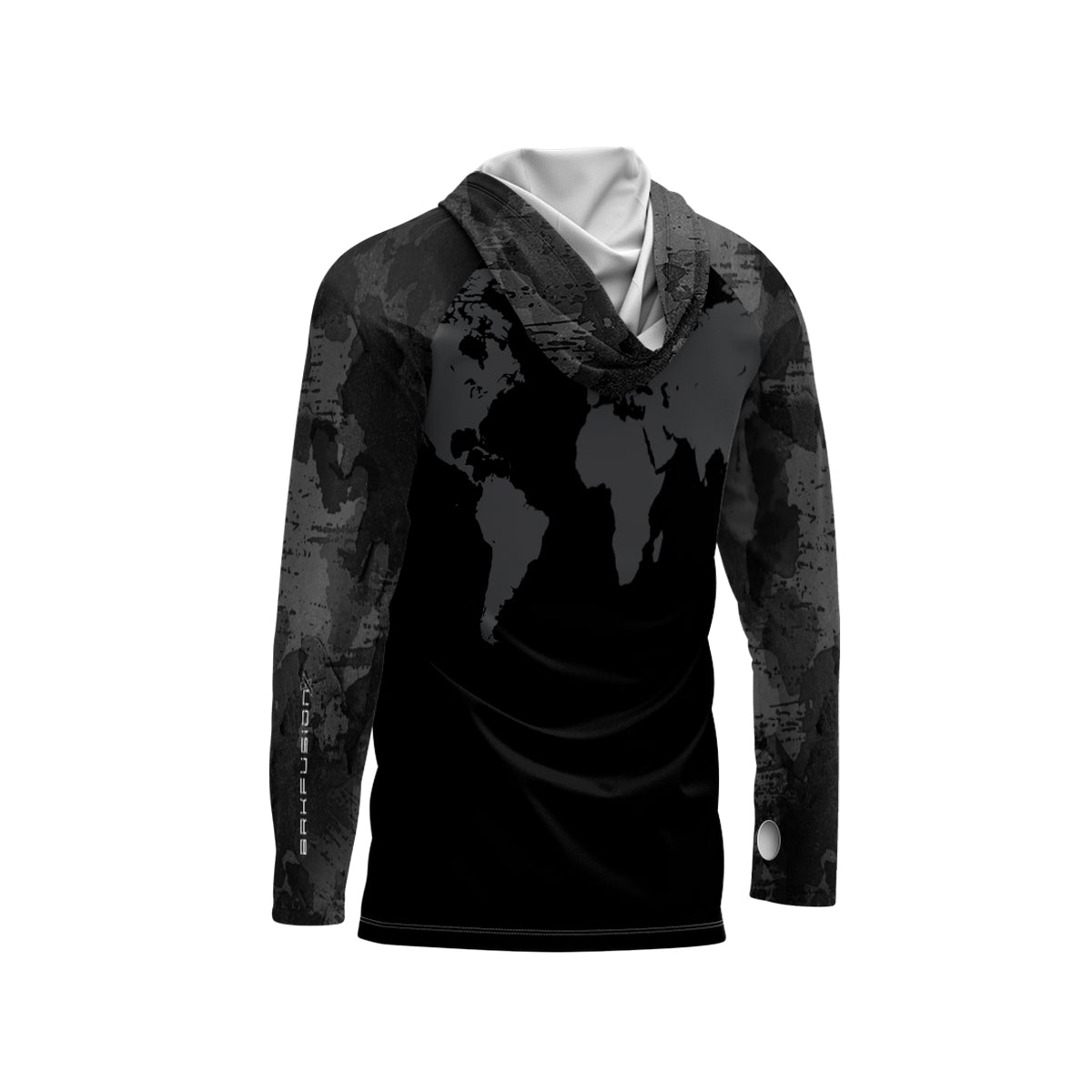 Camisa FusionX Brk Discovery Cinza e Preta com Capuz e Proteção UV50+