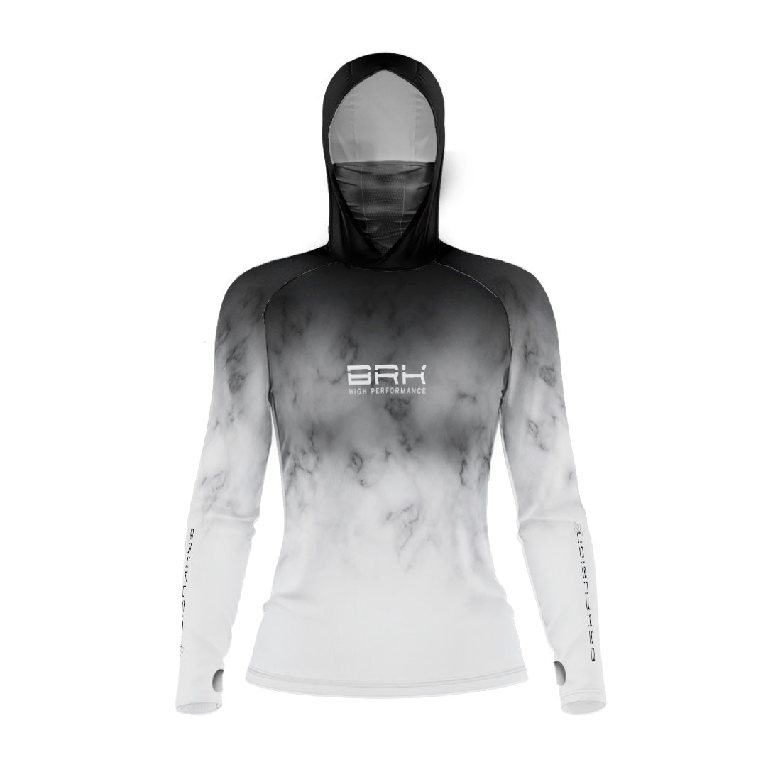 Camisa FusionX Feminina Brk Galaxy Preta e Branca com Capuz e Proteção UV50+