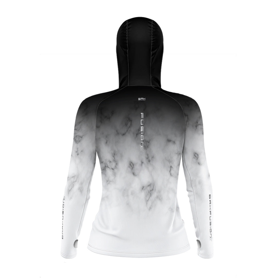Camisa FusionX Feminina Brk Galaxy Preta e Branca com Capuz e Proteção UV50+