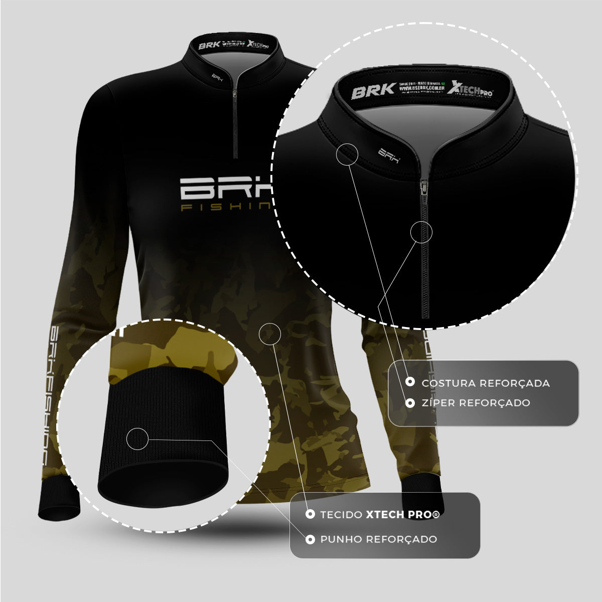 Camisa Feminina de Pesca Brk Preta Em Busca Do Gigante com UV50+