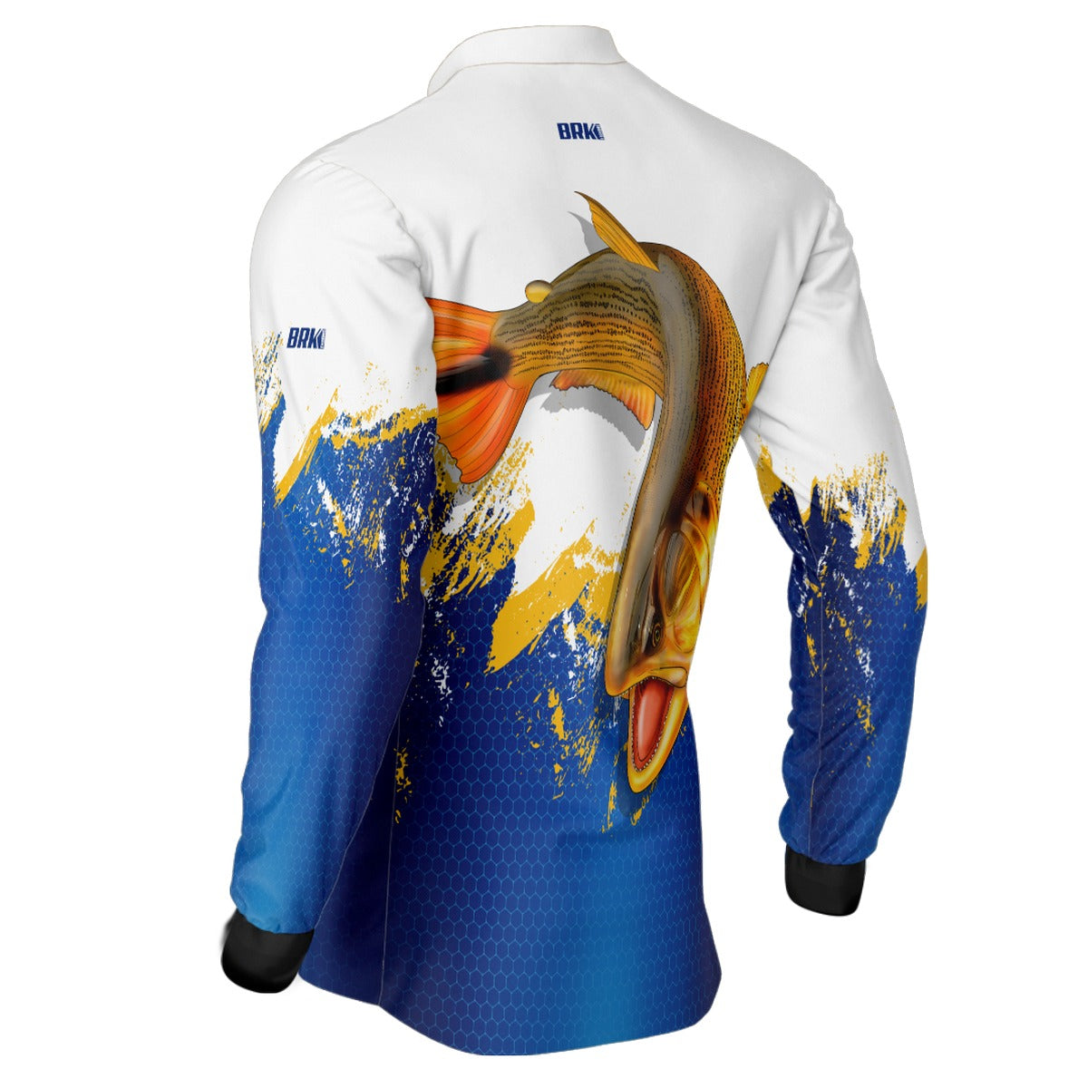 Camisa de Pesca Brk Azul e Amarelo Peixe Dourado com UV50+