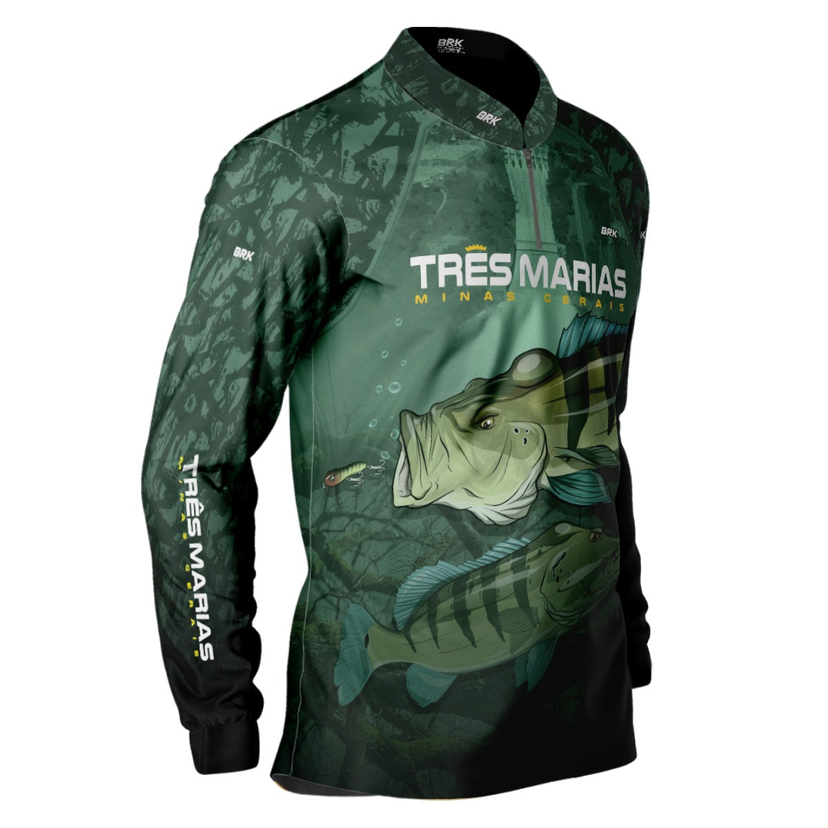 Camisa de Pesca Brk Verde Tucunaré Azul Três Marias com UV50+