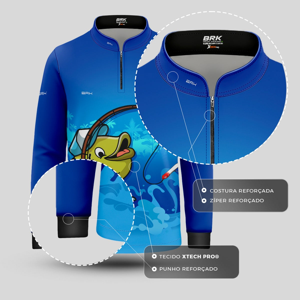Camisa de Pesca Infantil Brk Tucunaré Azul com UV50 +