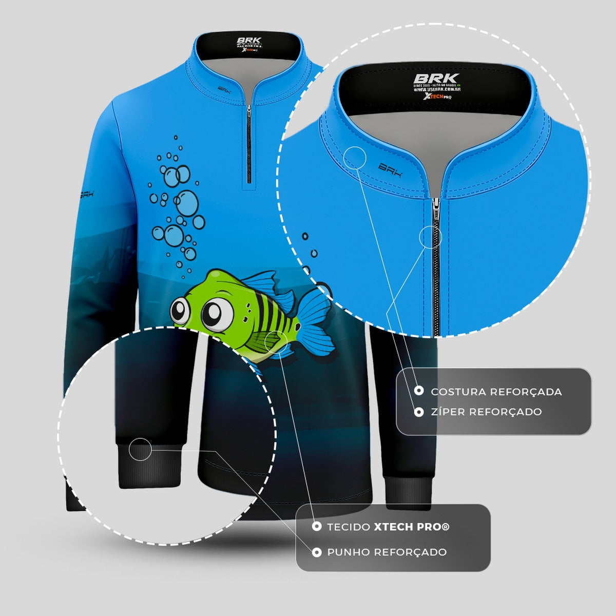 Camisa de Pesca Infantil Brk Tucuna Azul com UV50 +
