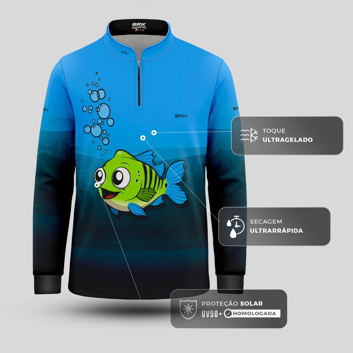 Camisa de Pesca Infantil Brk Tucuna Azul com UV50 +