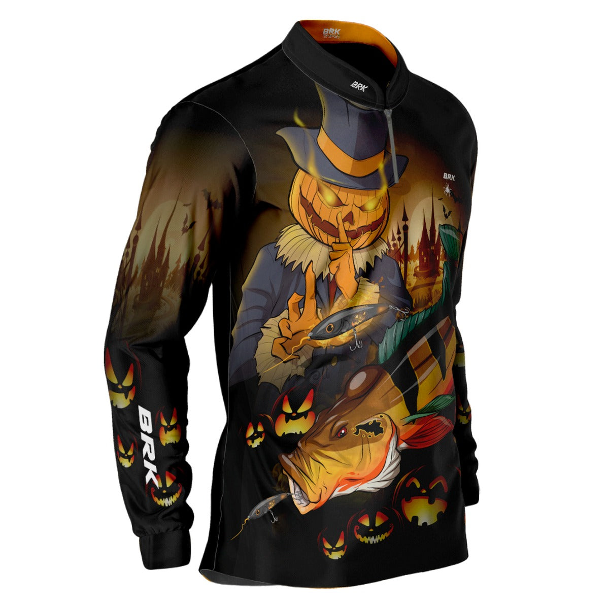 Camisa de Pesca Brk Halloween Pumpkin Tucuna Açu com UV50+
