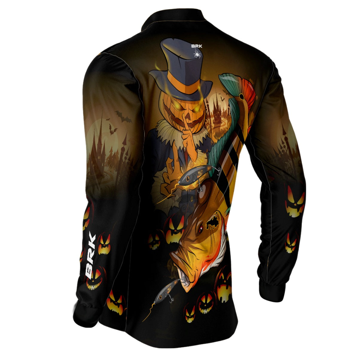 Camisa de Pesca Brk Halloween Pumpkin Tucuna Açu com UV50+