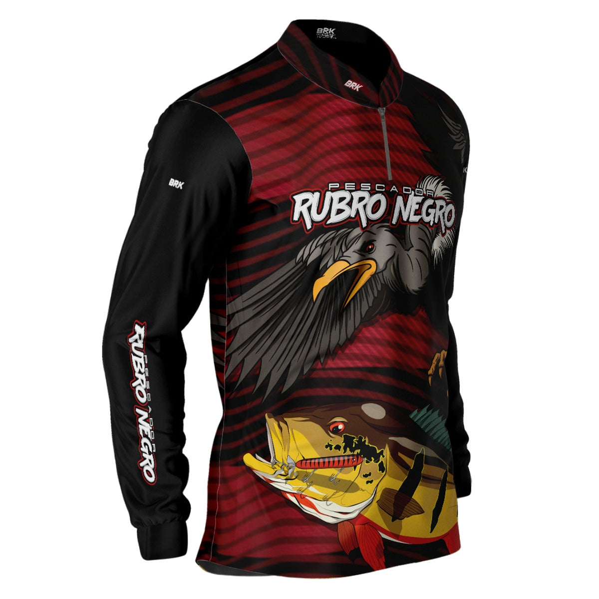 Camisa de Pesca Brk Pescador Rubro Negro 2023 com UV50+