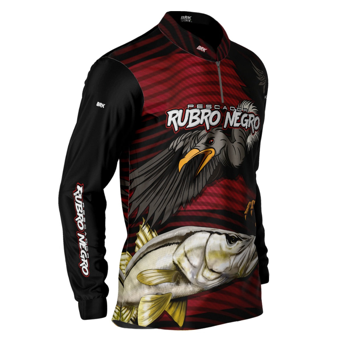 Camisa de Pesca Brk Pescador Rubro Negro Robalo com UV50+