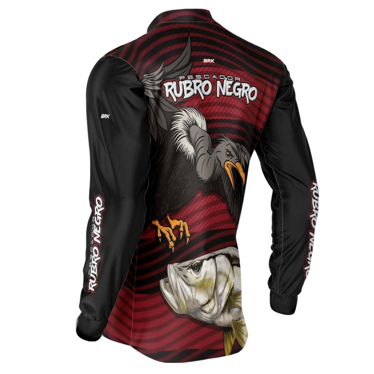 Camisa de Pesca Brk Pescador Rubro Negro Robalo com UV50+