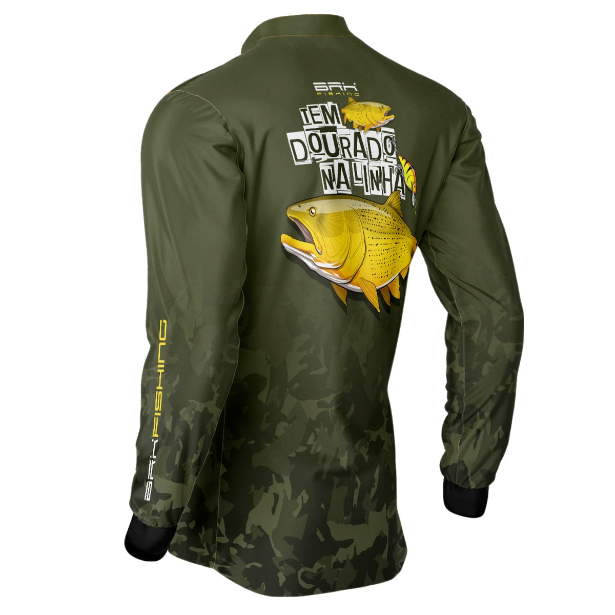 Camisa de Pesca Brk Fishing Verde Musgo Peixe Dourado com UV50+