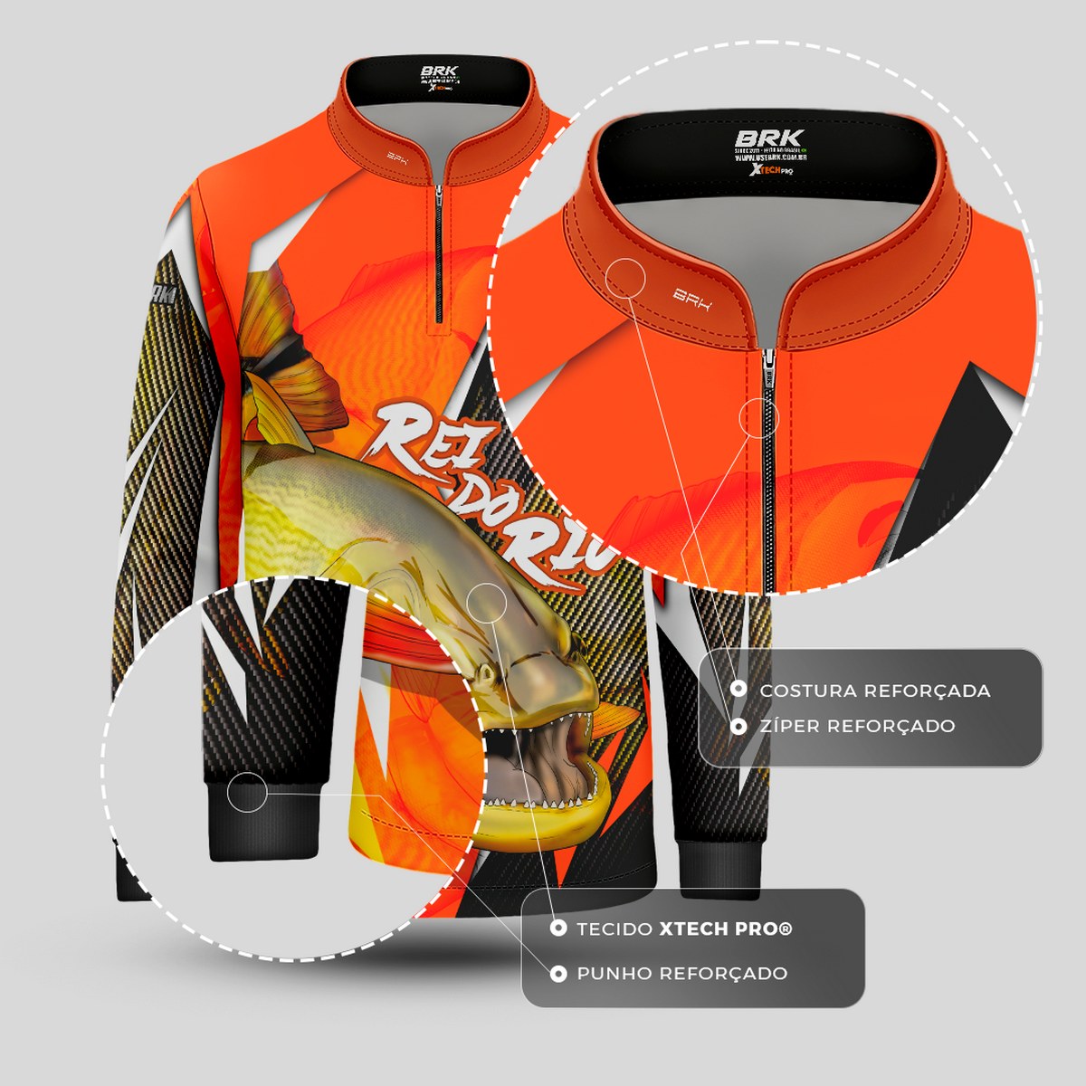 Camisa de Pesca Infantil Brk Dourado Rei do Rio 1.0 com UV 50+