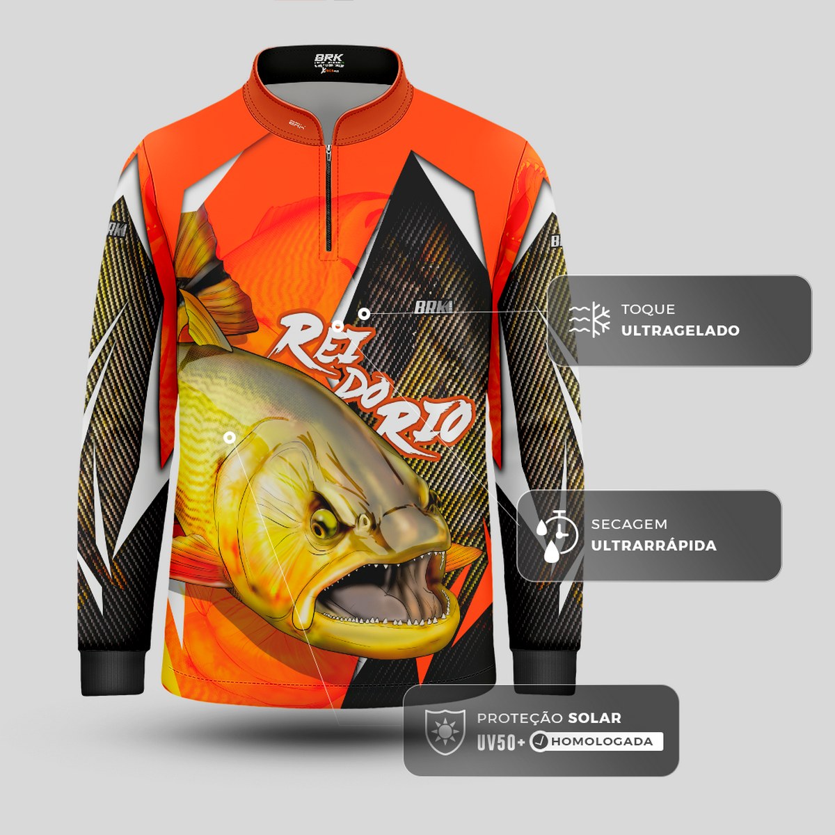 Camisa de Pesca Infantil Brk Dourado Rei do Rio 1.0 com UV 50+