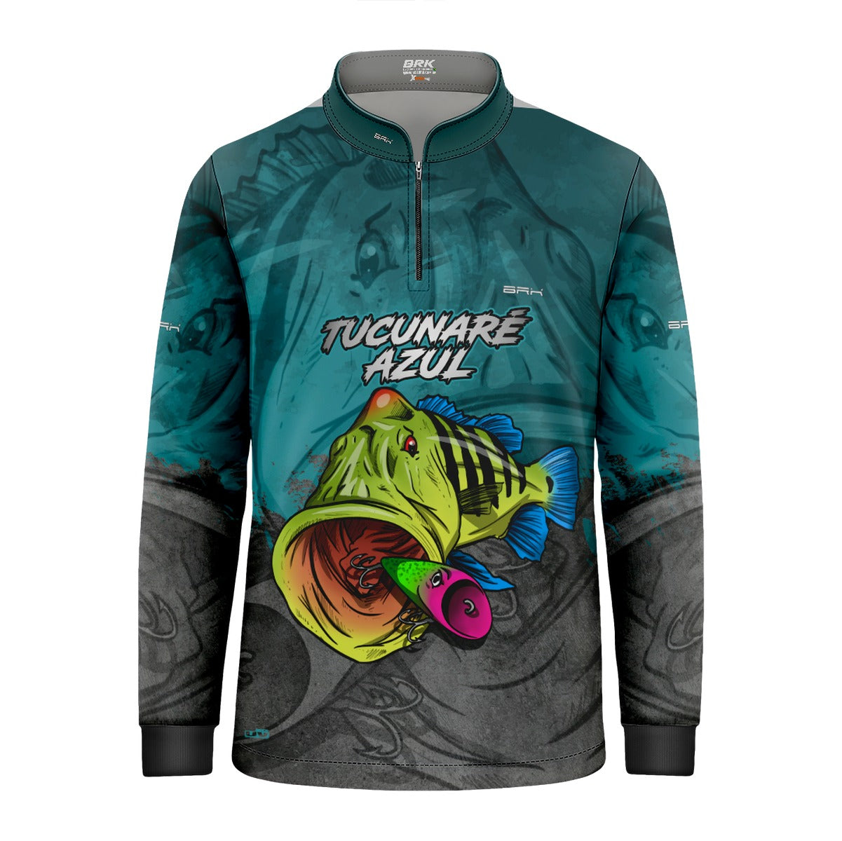 Camisa de Pesca Infantil Brk Tucunaré Azul Cinza com Proteção UV 50+