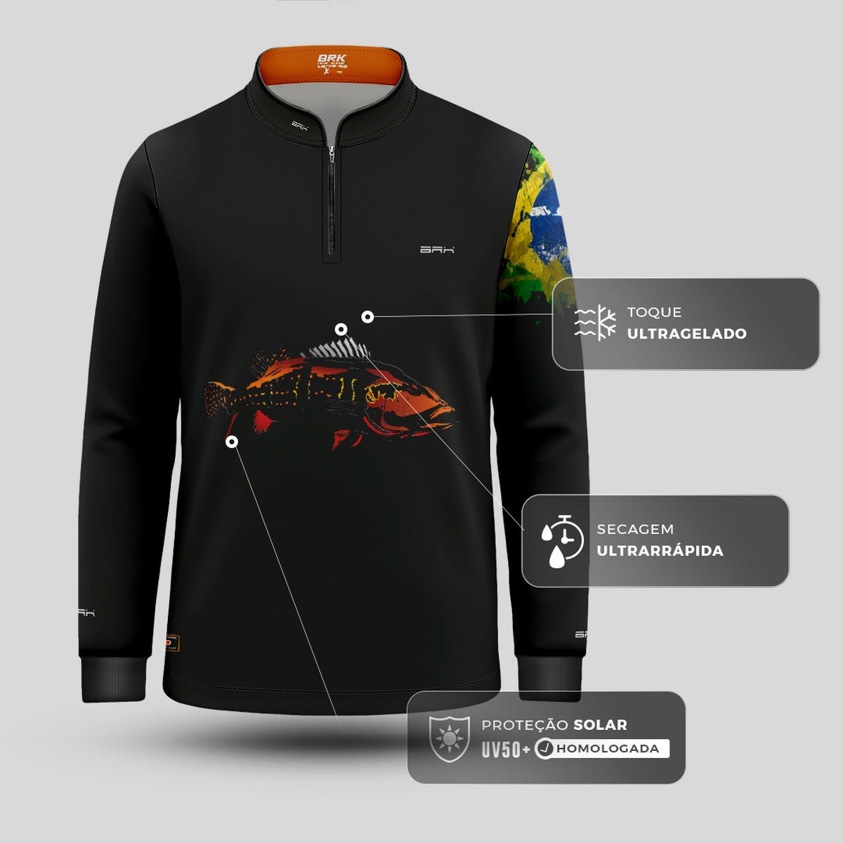 Camisa de Pesca Infantil Brk Tucunaré Açu Amazon com Proteção UV50+