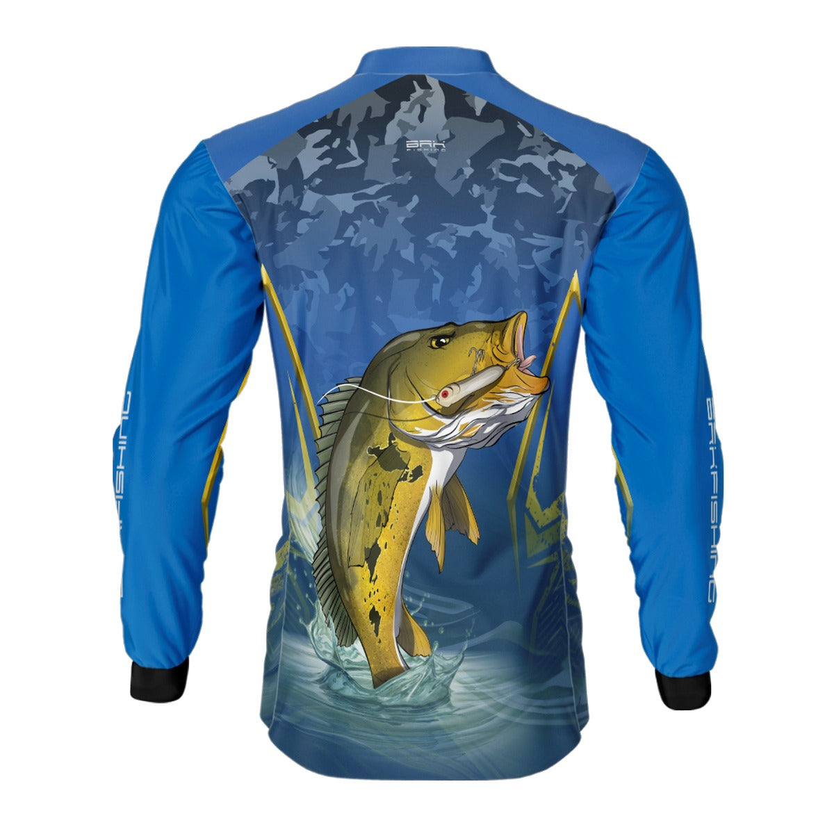 Camisa de Pesca Azul Escuro Brk Tucunaré Amarelo com UV50+