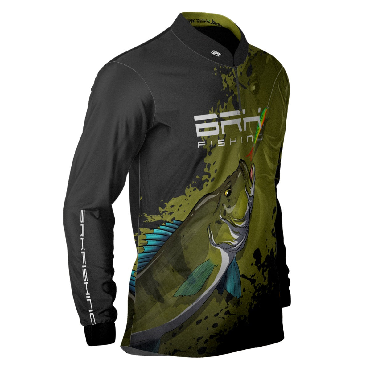 Camisa de Pesca Preto e Musgo Brk Tucunaré Azul com UV50+