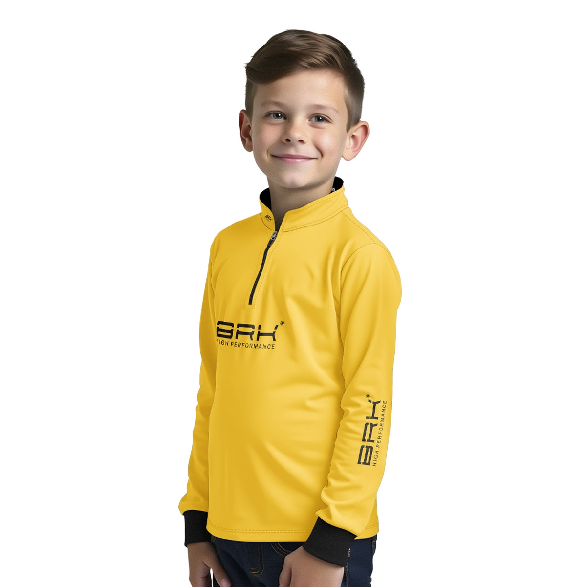 Camisa de Pesca Infantil Brk Básica Amarela com Proteção Solar UV50+