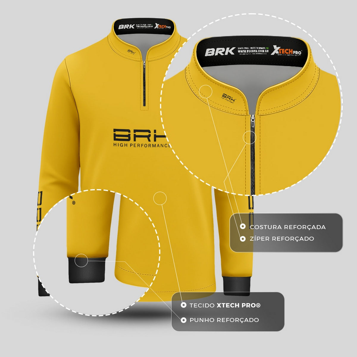 Camisa de Pesca Infantil Brk Básica Amarela com Proteção Solar UV50+