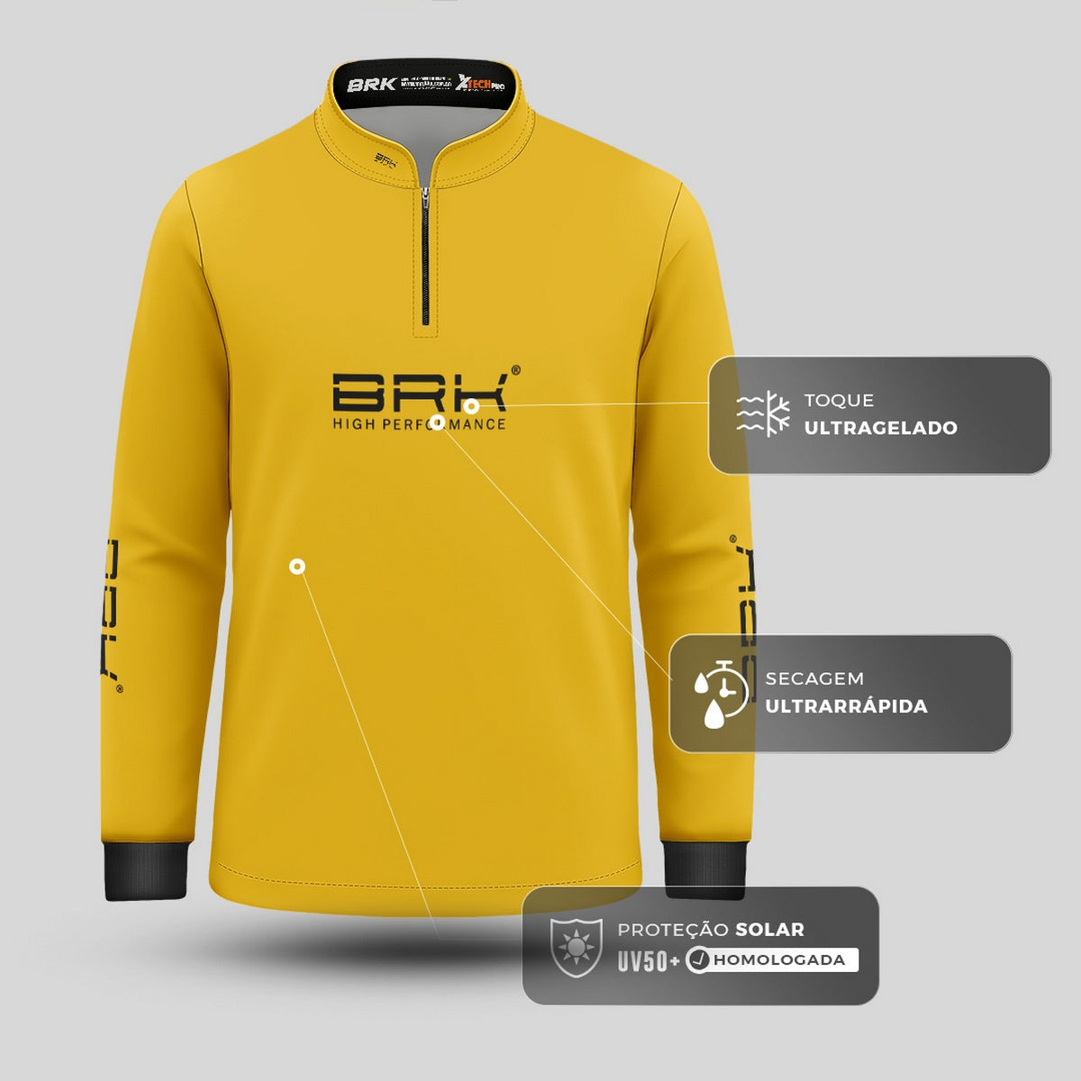 Camisa de Pesca Infantil Brk Básica Amarela com Proteção Solar UV50+