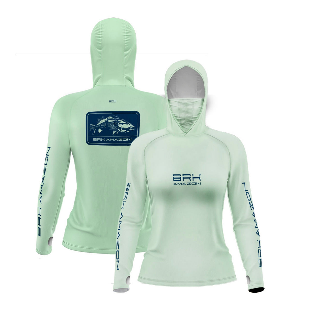 Camisa FusionX Brk Feminino Tucunaré Clean Verde Claro com Capuz e Proteção UV50+