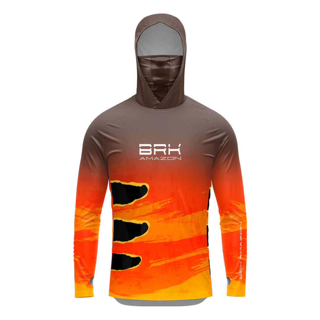 Camisa FusionX Brk Tucunaré Açu Laranja com Capuz e Proteção UV50+