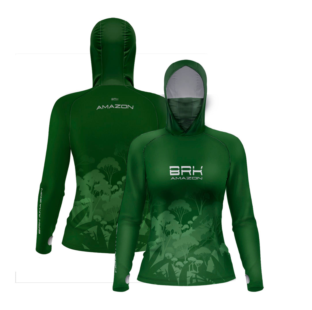 Camisa FusionX Brk Feminina Amazon Florest Verde com Capuz e Proteção UV50+