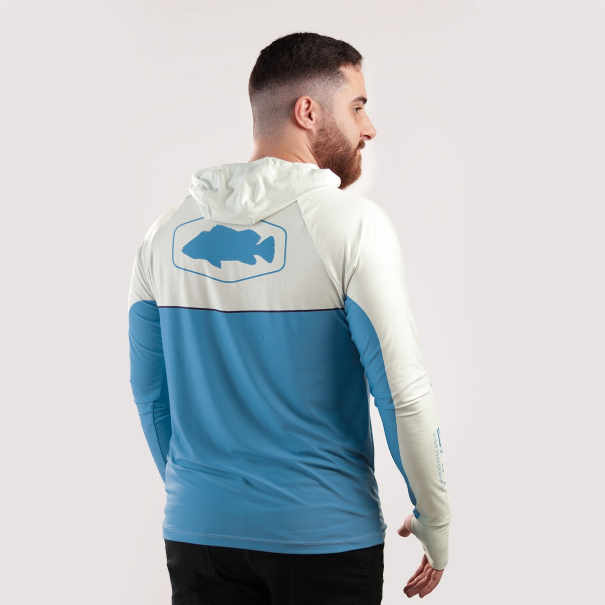 Camisa de Pesca Brk com Capuz Hybrid Bege com Azul com Proteção Solar UV50+