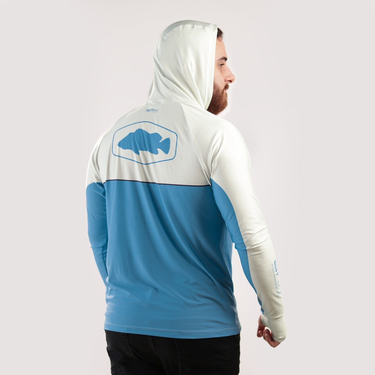 Camisa de Pesca Brk com Capuz Hybrid Bege com Azul com Proteção Solar UV50+