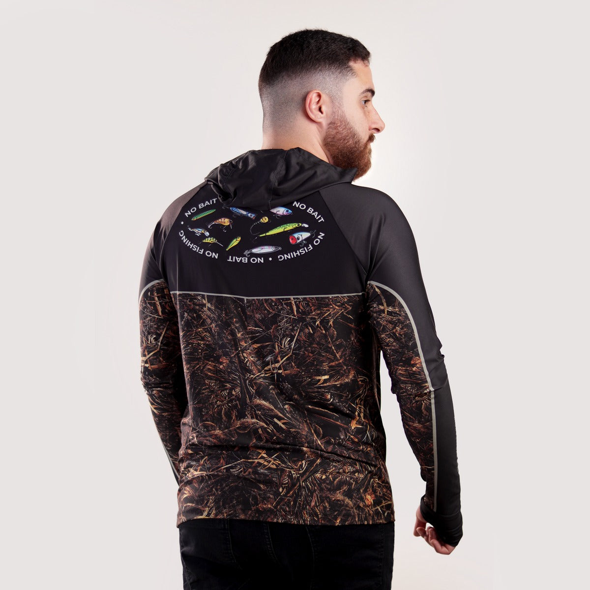 Camisa de Pesca Brk com Capuz Hybrid Black Real Tree com Proteção Solar UV50+