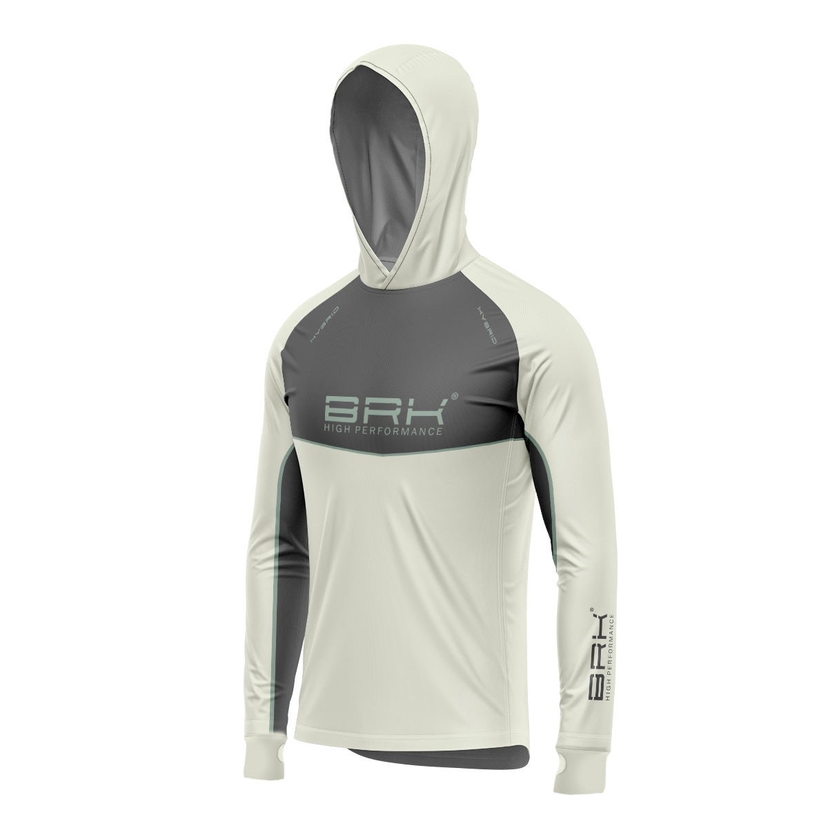 Camisa de Pesca Brk com Capuz Hybrid Cinza Bege com Proteção Solar UV50+