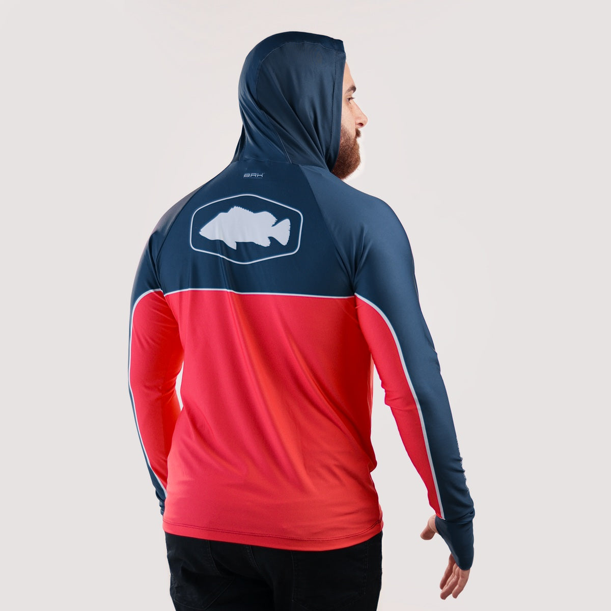Camisa de Pesca Brk com Capuz Hybrid Red Blue Fishin com Proteção Solar UV50+