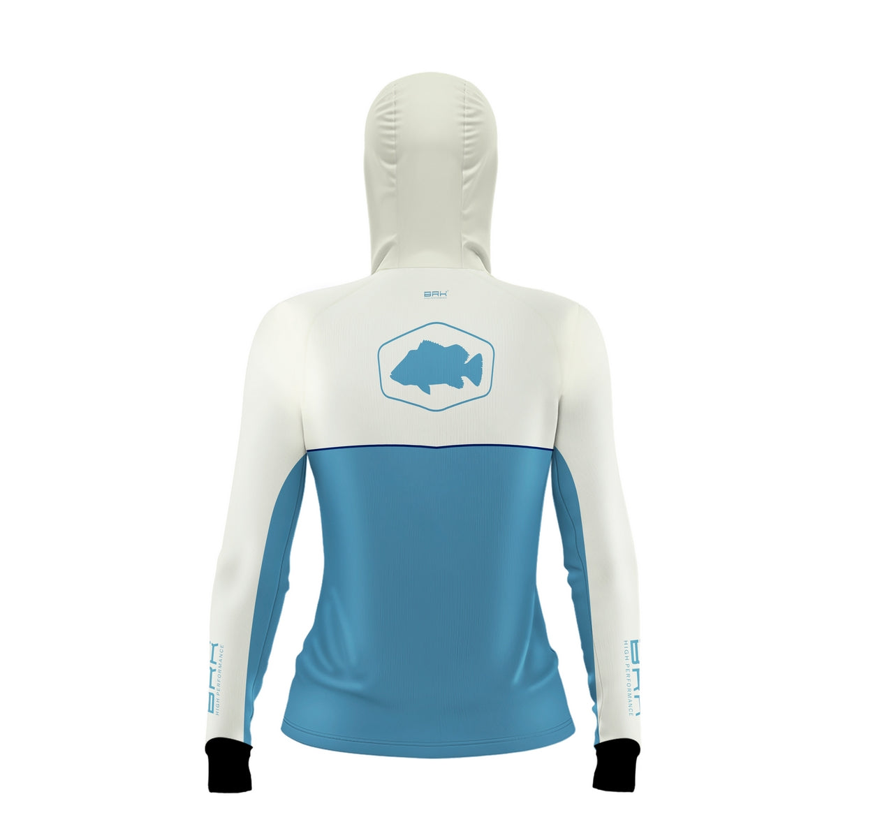 Camisa de Pesca Feminina Brk com Capuz Hybrid Bege com Azul com Proteção Solar UV50+