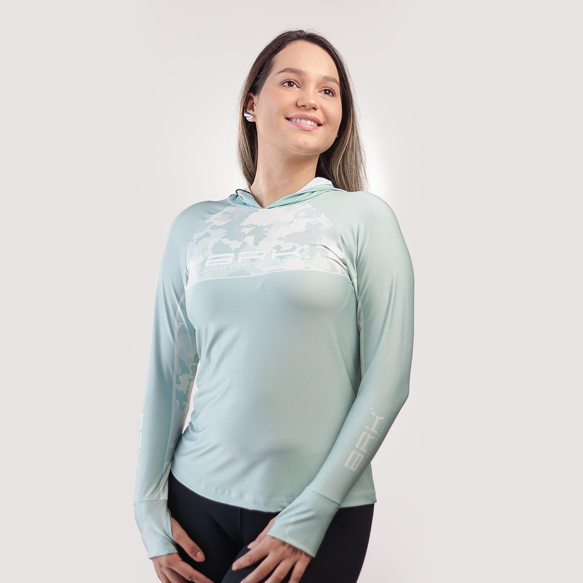 Camisa de Pesca Feminina Brk com Capuz Hybrid Camu Selva com Proteção Solar UV50+