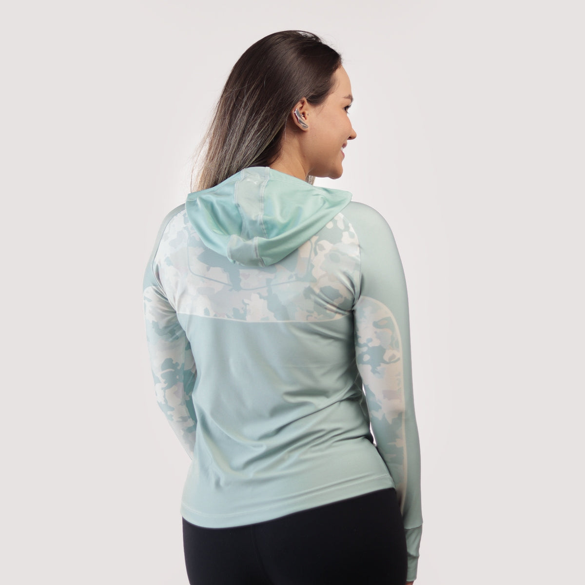 Camisa de Pesca Feminina Brk com Capuz Hybrid Camu Selva com Proteção Solar UV50+