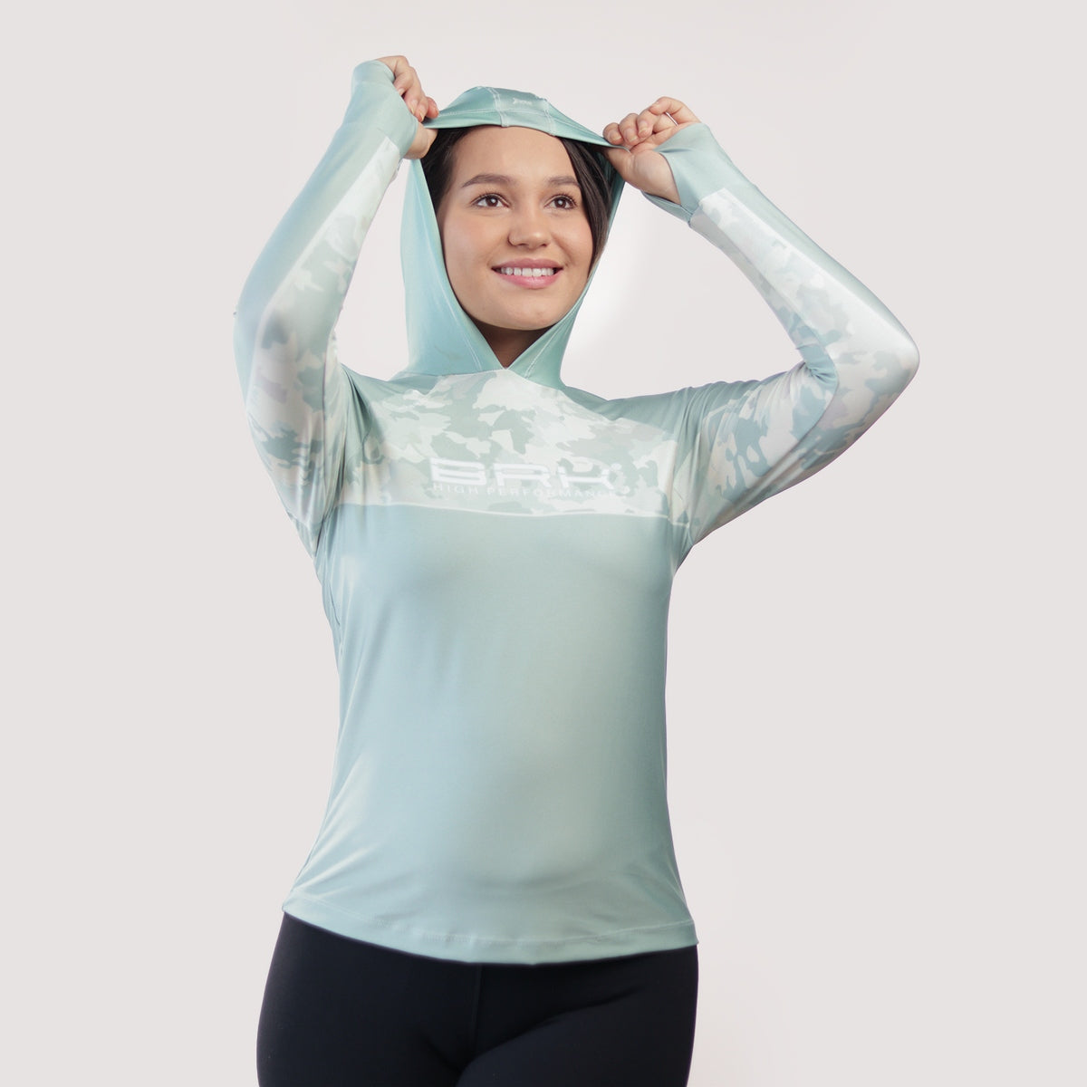 Camisa de Pesca Feminina Brk com Capuz Hybrid Camu Selva com Proteção Solar UV50+