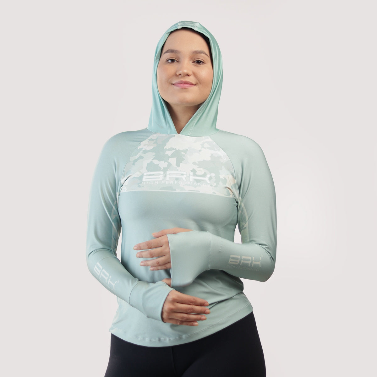 Camisa de Pesca Feminina Brk com Capuz Hybrid Camu Selva com Proteção Solar UV50+
