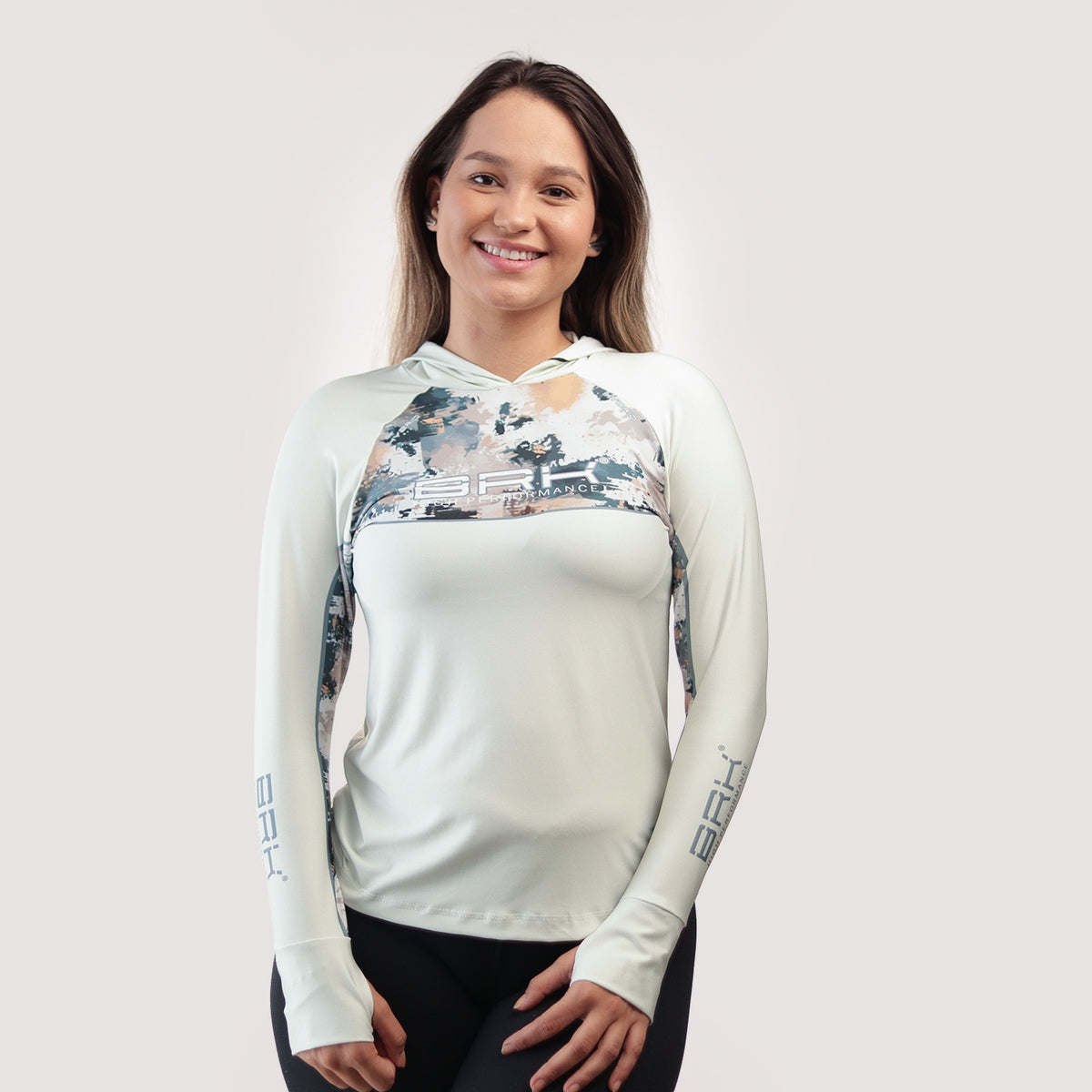 Camisa de Pesca Feminina Brk com Capuz Hybrid Camuflagem Fishing com Proteção Solar UV50+